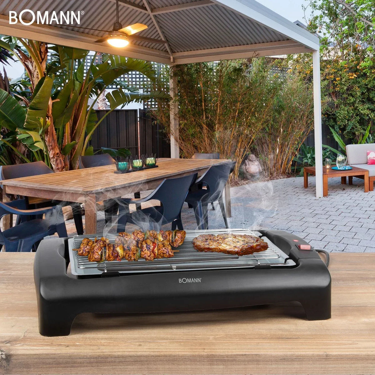 Bomann Bq 1240 - Churrasqueira Elétrica Com Grelha Cromada De 35,5 X 24,5 Cm, 2000 W, Cor Preta