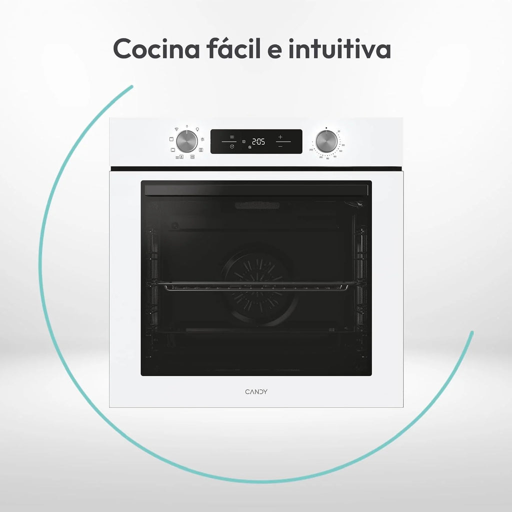 Candy Bake 600 CA6 N3T1HTW Forno Multifunções, 78L, Receitas através da app hOn, 1 Tabuleiro e 1 Grelha, Limpeza Hidrolítica, Convecção + Ventilador, 9 Funções, Ready UX, Branco