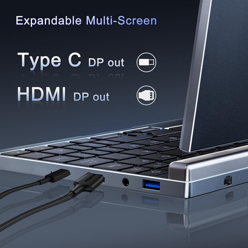 Mini Portátil 8" 2 em 1, Notebook Win 11, N150 (até 3.6 GHz), 12 GB RAM 1 TB SSD, Tela Sensível ao Toque HD, Teclado Retroiluminado, Wi-Fi 6, USB-C, PC Leve e Portátil para