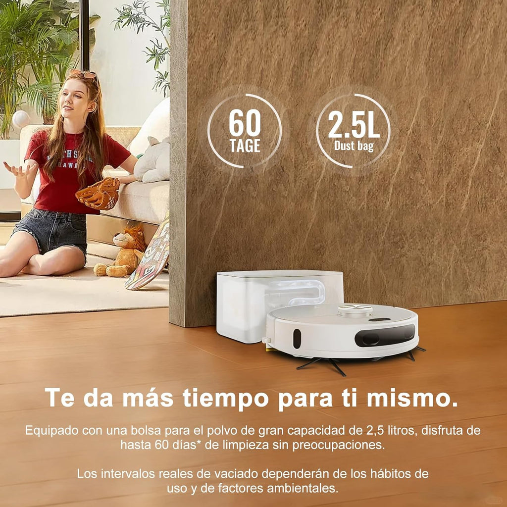 Robô Aspirador e Passador de Pano até 8000 Pa Sucção Poderosa Esvaziamento Automático 220 Minutos de Autonomia Navegação a Laser LiDAR e Mapeamento Inteligente, Limpeza Personalizada Controle por Voz e Aplicativo
