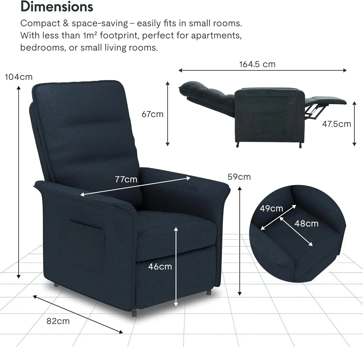 FLEXISPOT Poltrona Reclinável Elétrica com Encosto Ajustável, Reclinável de 105° a 155°, Poltrona Ergonômica para Quarto, Sala e Home Theater (Cinza Escuro)