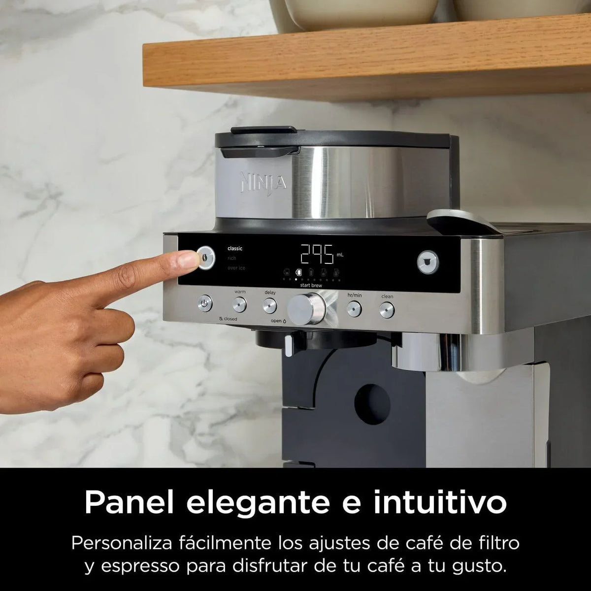 Cafeteira Ninja Prestige CFN802EU 2 em 1 para Café Moído e Cápsulas, com Moedor Embutido, Prepara Lattes, Iced Coffees e Flat Whites, Preta