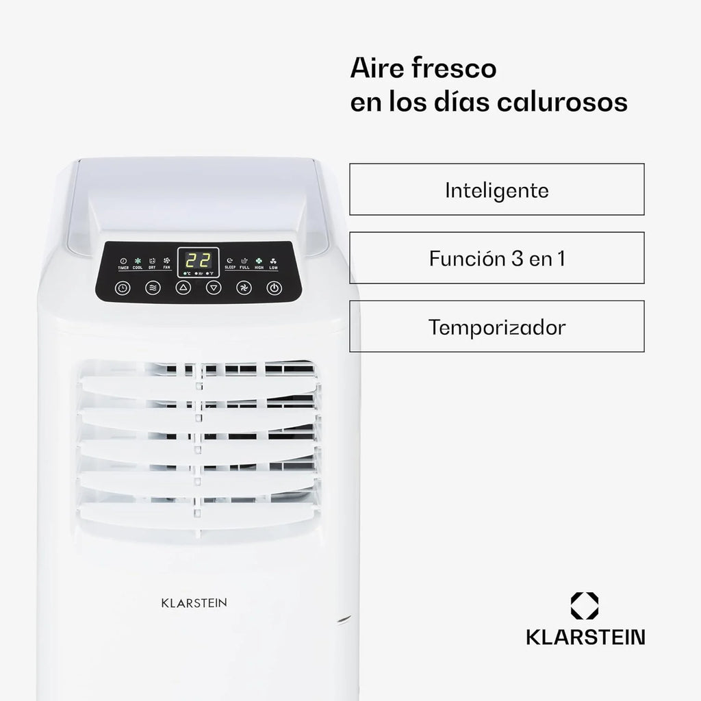 Klarstein Ar Condicionado Portátil e Silencioso, Resfriador de Ar 4 em 1 para Casas e Escritórios com Modo Noturno, com Controle Remoto e Desumidificador, Ar Condicionado de Baixo Consumo 7.000 BTU Branco
