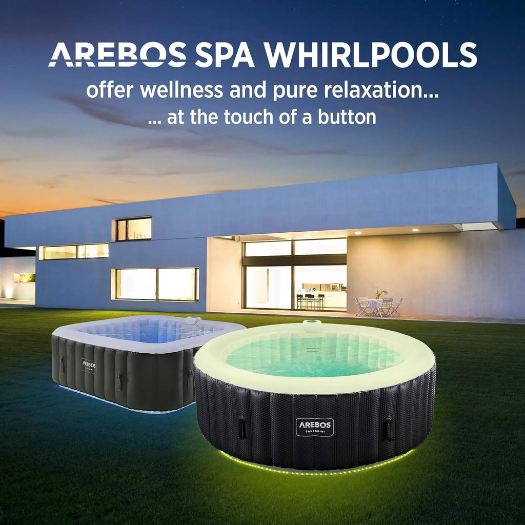 Arebos SPA Inflável | Inflável Automático | para Uso Interno e Externo | ⌀ 208 cm | 6 Pessoas | Faixa de LED | 130 Jatos de Massagem | 1000 L | Inclui Cobertura | SPA e Massagem de Bolhas