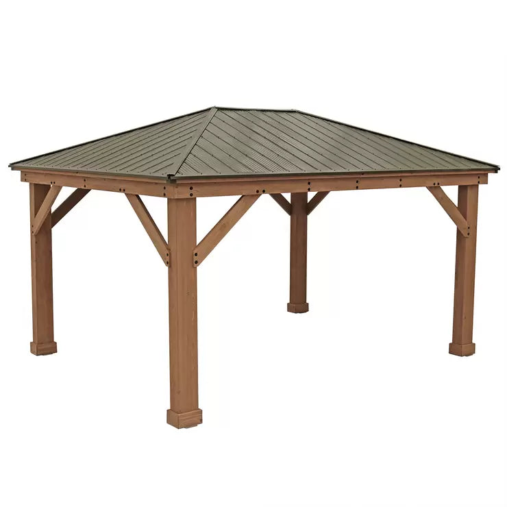 2026 Yardistry Gazebo de Madeira 3,7 x 4,9 m (12 x 16 pés) com Teto de Alumínio