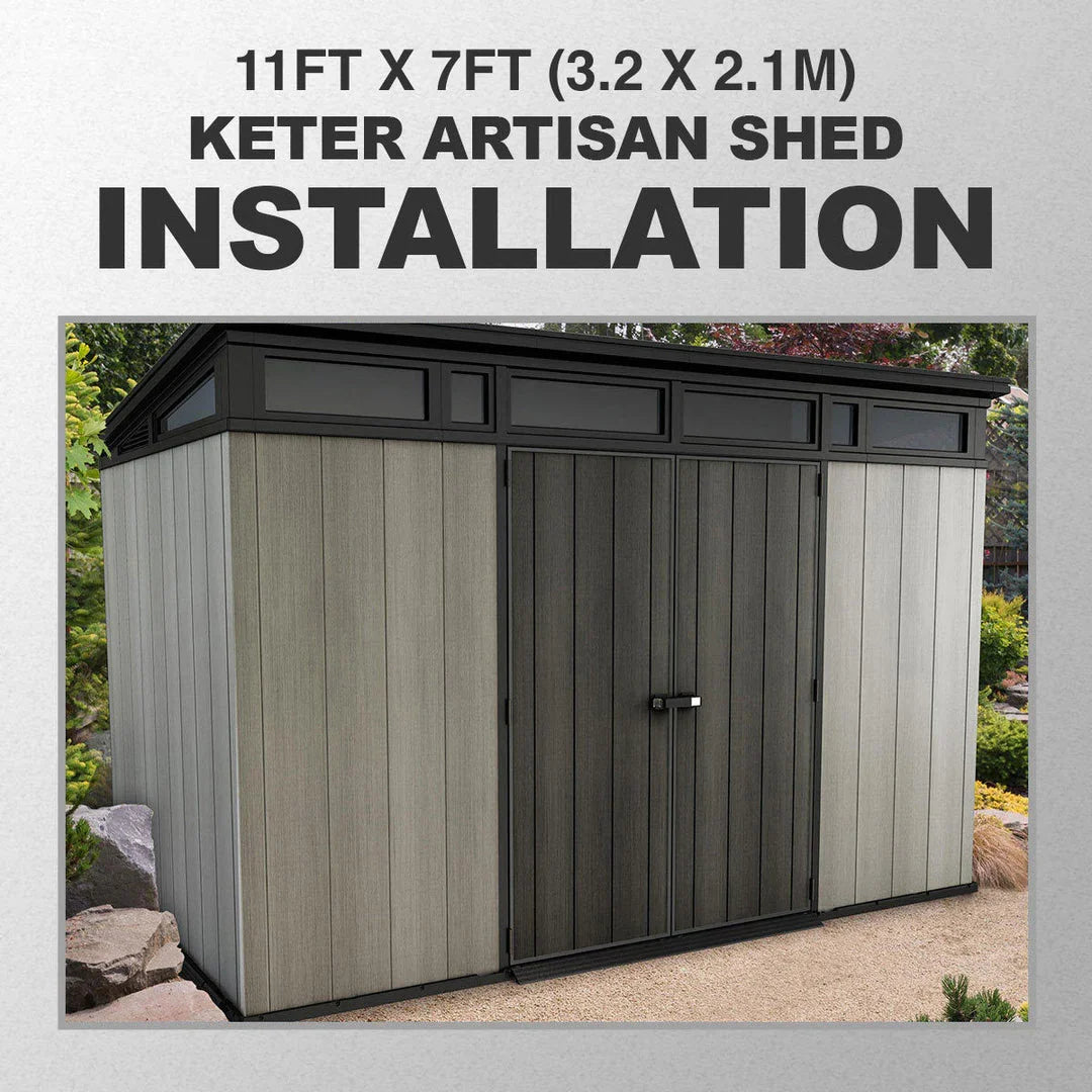 2026 Keter Artisan Abrigo de Jardim 11 x 7 pés (3,4 x 2,1 m) – Solução Elegante e Robusta para Armazenamento Exterior