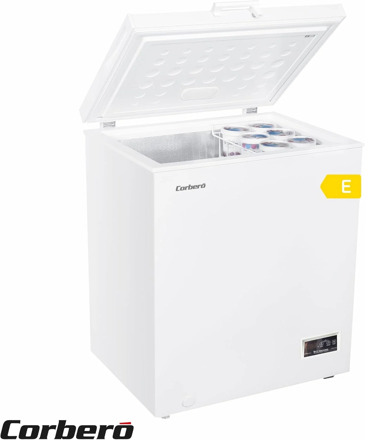 Corbero - Congelador Horizontal 142L | CCHH15024E | Controle Eletrônico com Display | Luz LED | Puxador | 1 Cesto Interno | 2 Rodas | 2 Pés Ajustáveis | 40 Db | Eficiência Energética E | Branco