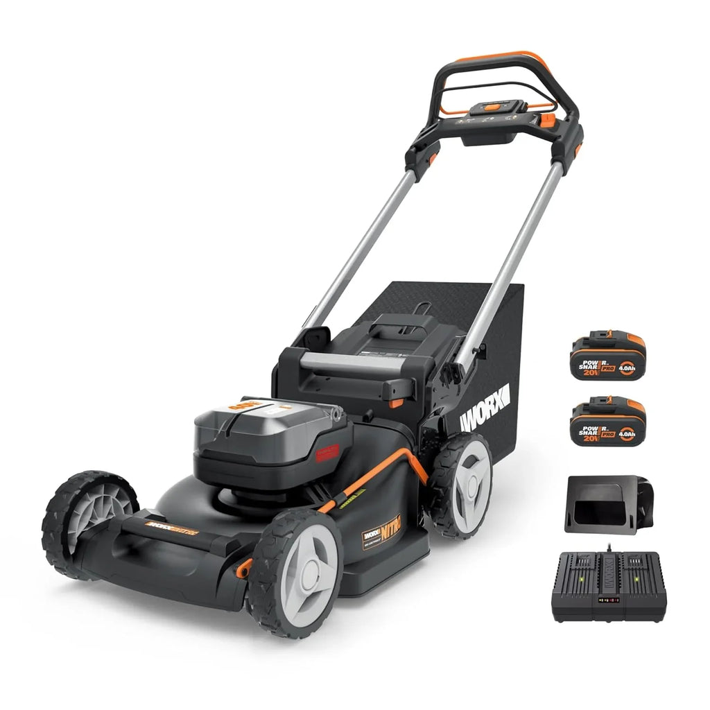 Cortador de Grama a Bateria WORX WG737E Nitro 40 V (2 x 20 V), Potente Motor sem Escovas, Largura de Corte 37 cm, 6 Níveis de Altura de Corte (20 – 70 mm), Saco Coletor de Grama 40 L