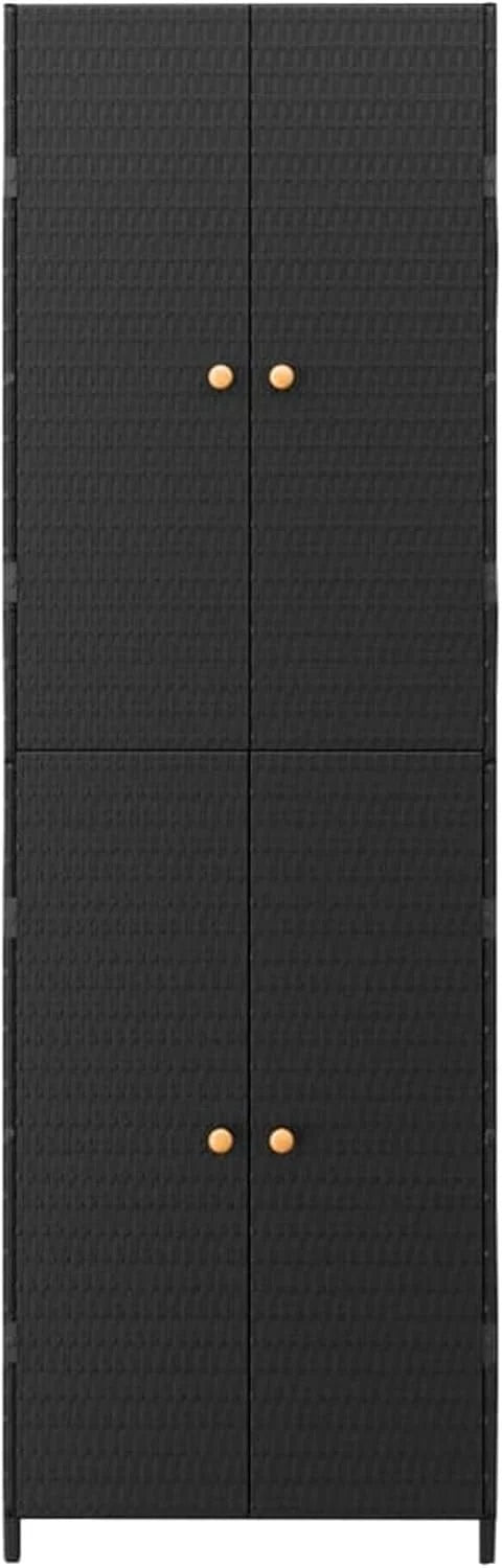 Armário de armazenamento de jardim em vime PE preto, baús de jardim externos 59x40x180 cm