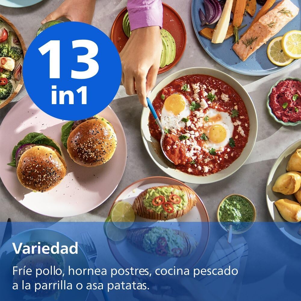 Fritadeira sem Óleo Philips Airfryer Série 4000 Cesto Vertical Duplo 10L – Tecnologia RapidAir, Sincronização, 2 Cestos Simultaneamente, 45% Menos Espaço, Revestimento Cerâmico Livre de PFAS, Janelas de Visualização (NA460/00)