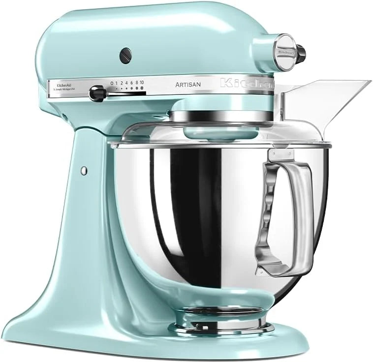 Batedeira KitchenAid Artisan - Robô de Cozinha com Cabeça Inclinável - Batedeira de Massa com 5 Acessórios - Batedeira de Reposteria com 2 Tigelas de Aço Inoxidável - 4,8 L e 3 L - Azul-gelo