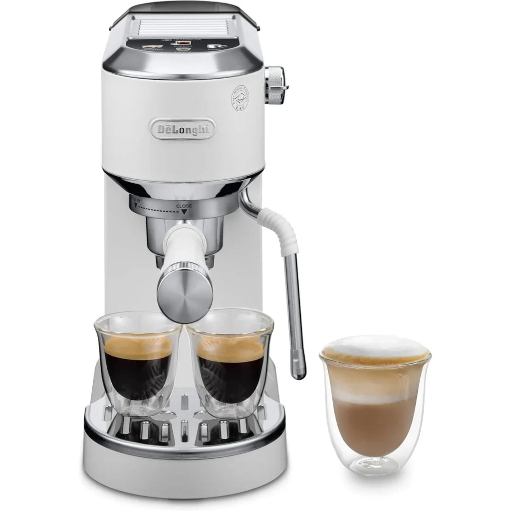 De'Longhi Dedica – Cafeteira de Bomba em Aço Inoxidável para Café Moído ou Saquetas, Espresso e Cappuccino, Reservatório de 1.3 Litros, Sistema Anti-pingo, Modelo EC685.M, Cor Metal