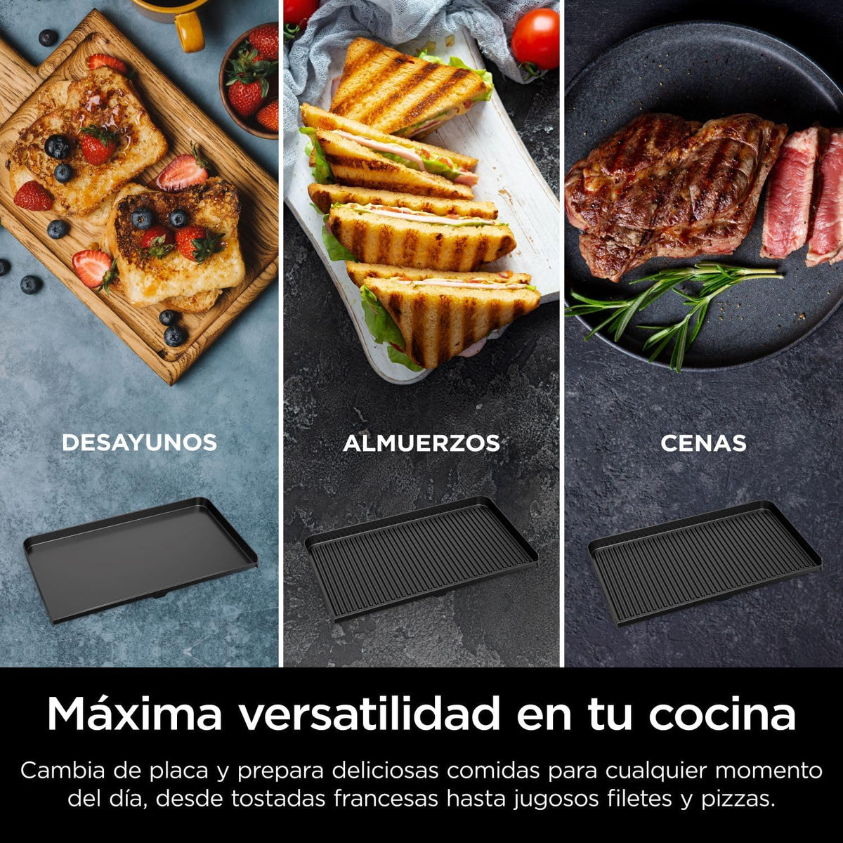 Ninja Sizzle Pro XL Grill and Chapa Interna com Chapa e Grelha de Cerâmica Antiaderente, Tampa Removível, Coletor de Gordura e Guia de Receitas, Prata/Preto GX101EU