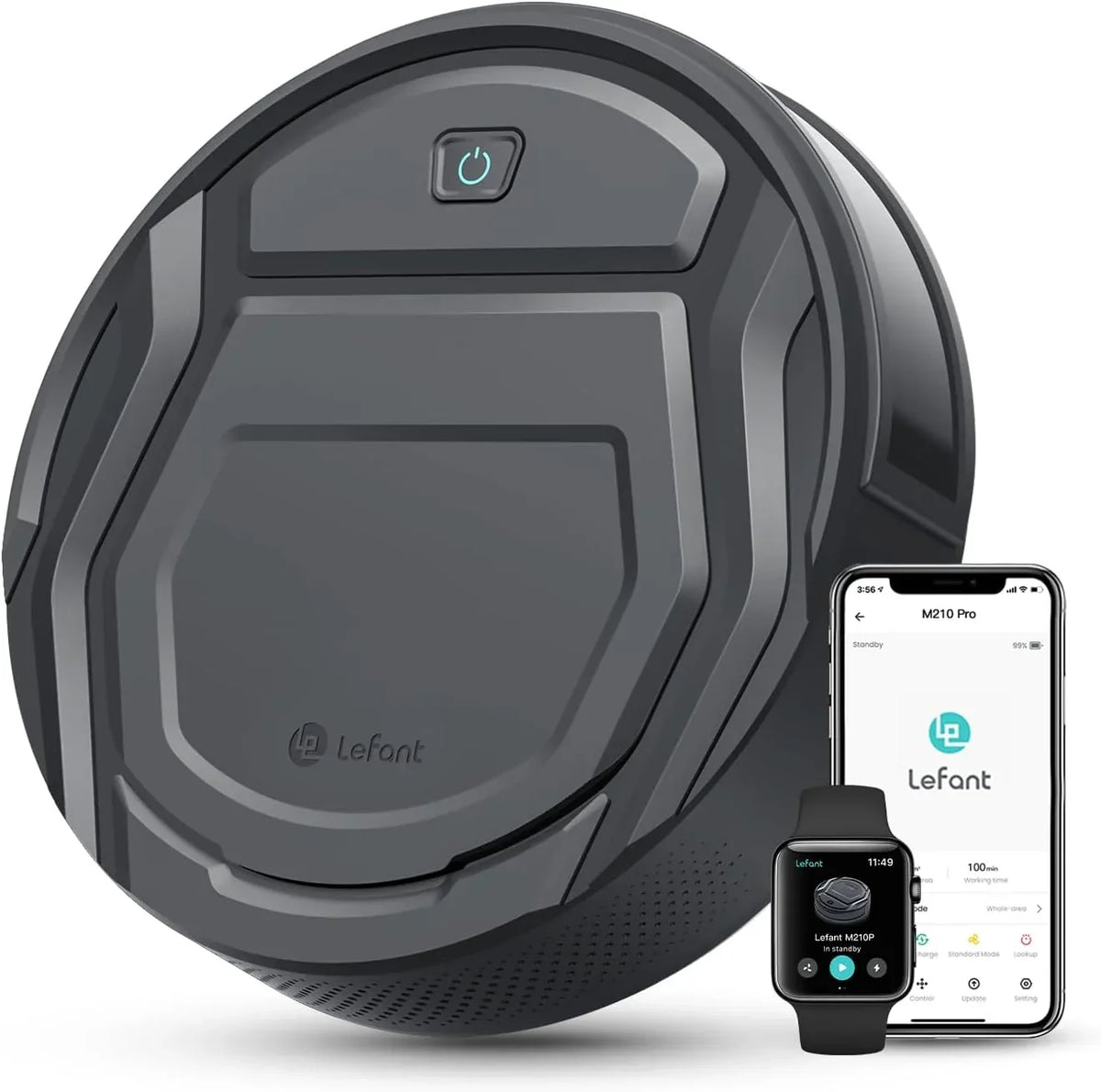 Aspirador Robô Lefant M210 Pro, Sucção de 2200 Pa, Autonomia de 120 Minutos, Aspirador Robô sem Emaranhados, Fino, Ideal para Pelos de Animais de Estimação, Tapetes de Pelo Baixo, Wi-Fi/App/Alexa, Cinza