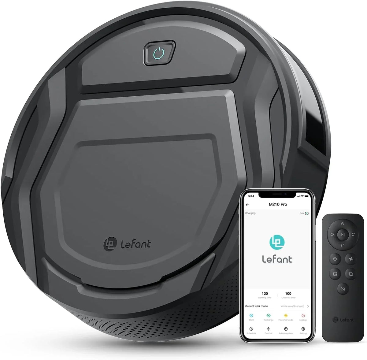 Aspirador Robô Lefant M210 Pro, Sucção de 2200 Pa, Autonomia de 120 Minutos, Aspirador Robô sem Emaranhados, Fino, Ideal para Pelos de Animais de Estimação, Tapetes de Pelo Baixo, Wi-Fi/App/Alexa, Cinza