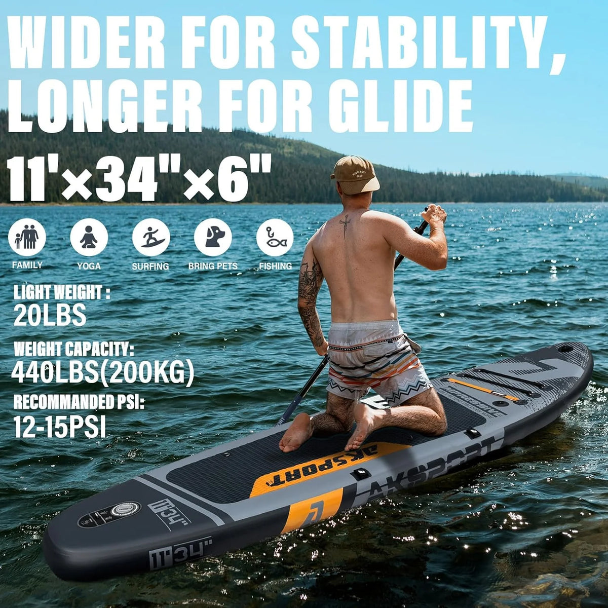 AKSPORT Prancha de paddleboard inflável, prancha de surfe inflável com todos os acessórios, design largo e estável, prancha antiderrapante, prancha de remo para jovens e adultos