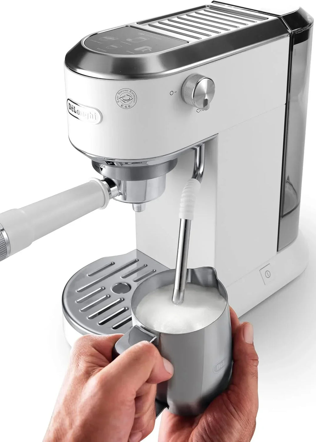 De'Longhi Dedica – Cafeteira de Bomba em Aço Inoxidável para Café Moído ou Saquetas, Espresso e Cappuccino, Reservatório de 1.3 Litros, Sistema Anti-pingo, Modelo EC685.M, Cor Metal