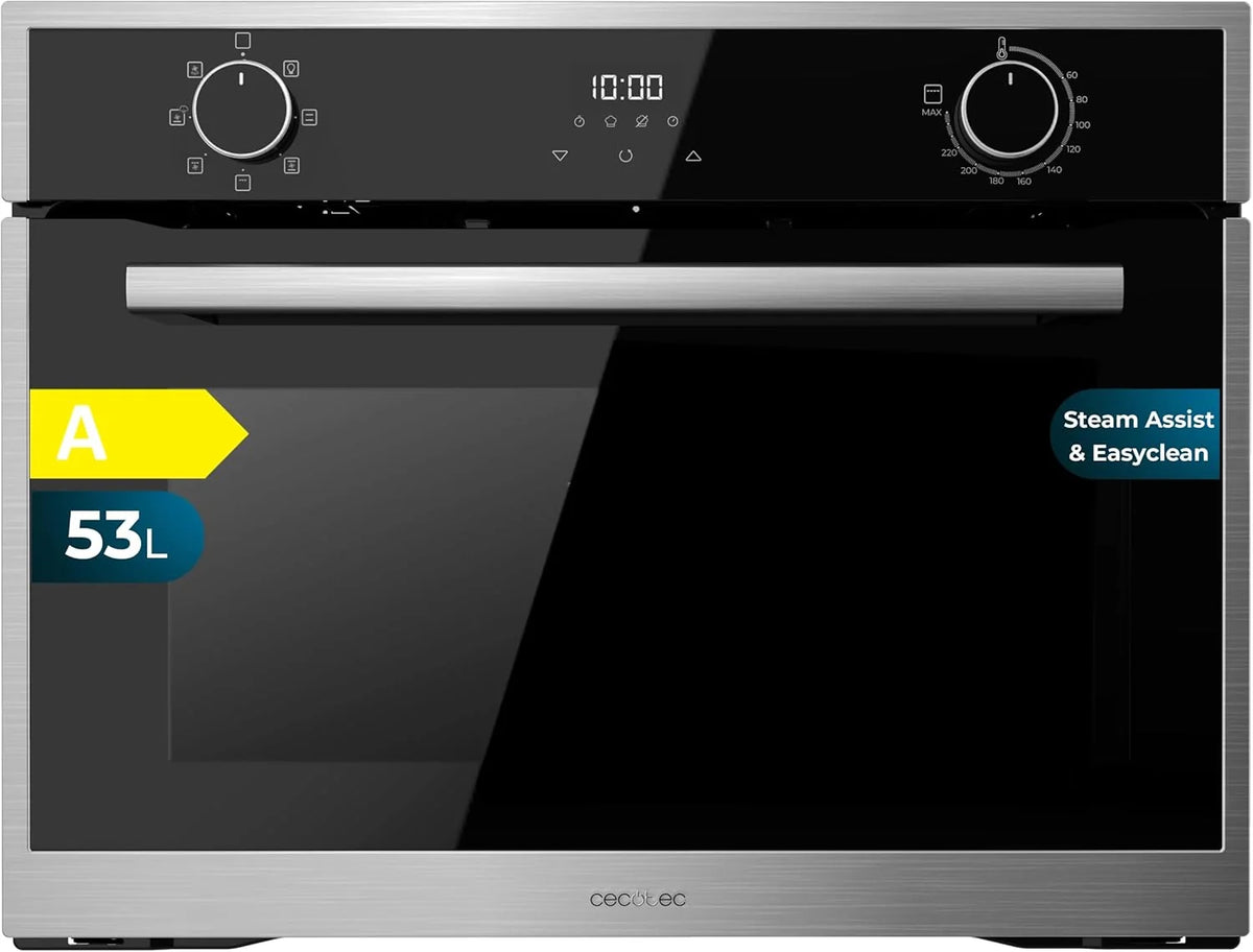 Forno Integrável Cecotec 45 cm de Altura Multifunção Bolero Hexa M224500 Edge A. 2600W, 53L de Capacidade, 7 Funções, Grill, Grill Assistido por Ventoinha, Convecção, Descongelamento, Base a Vapor X2, Steam EasyClean, Vapor