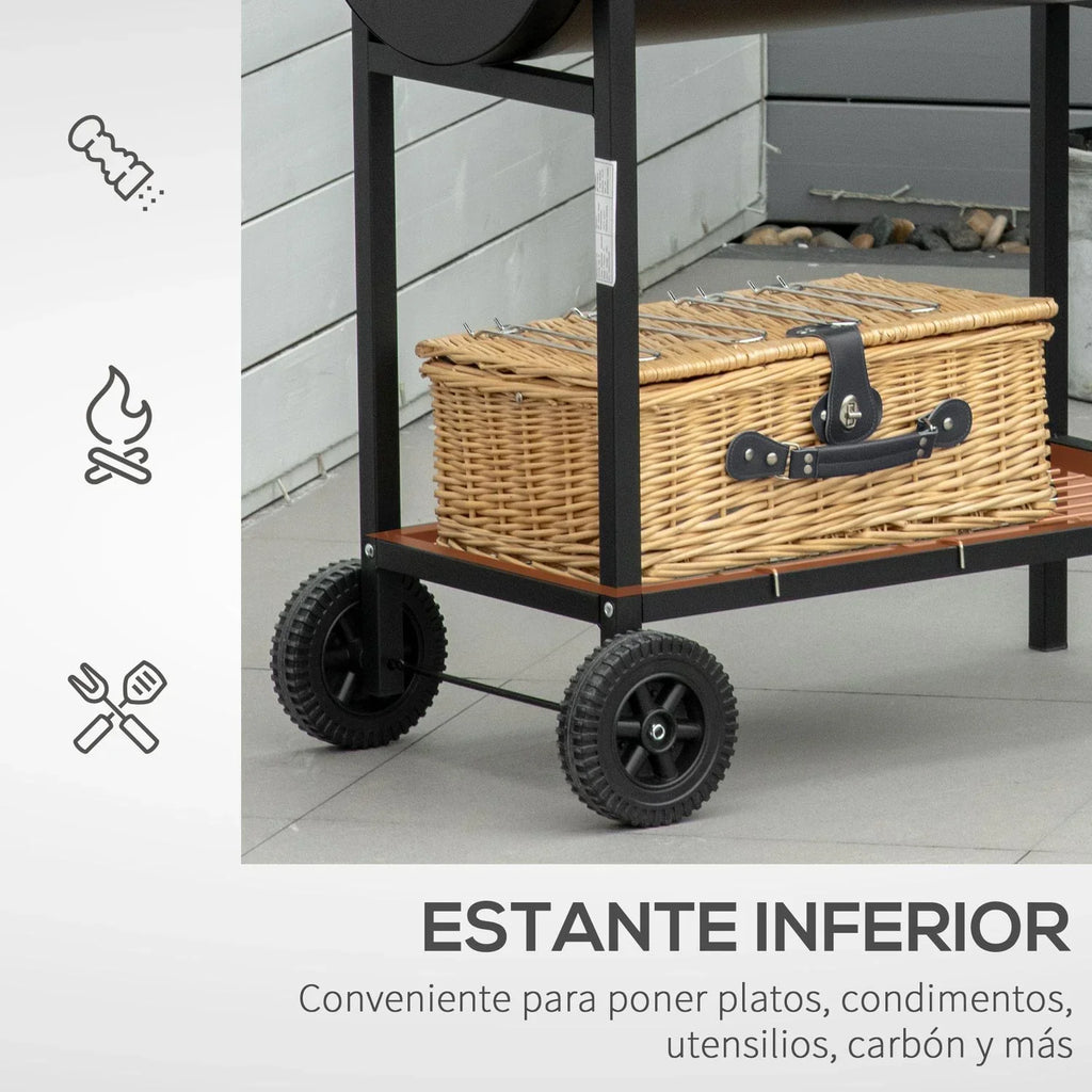 Churrasqueira a Carvão de Metal 90x45x96 cm-Outsunny. Preto
