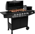 Amig - Churrasqueira a Gás Fireplus 6+1 de 12,9 kW - Aço Inoxidável Preto - Grelhador com Rodas Modelo GRILL-6F - Churrasqueira XXL com Carro e Termômetro - 138x52x103 cm - 7 Queimadores e Bandeja Lateral