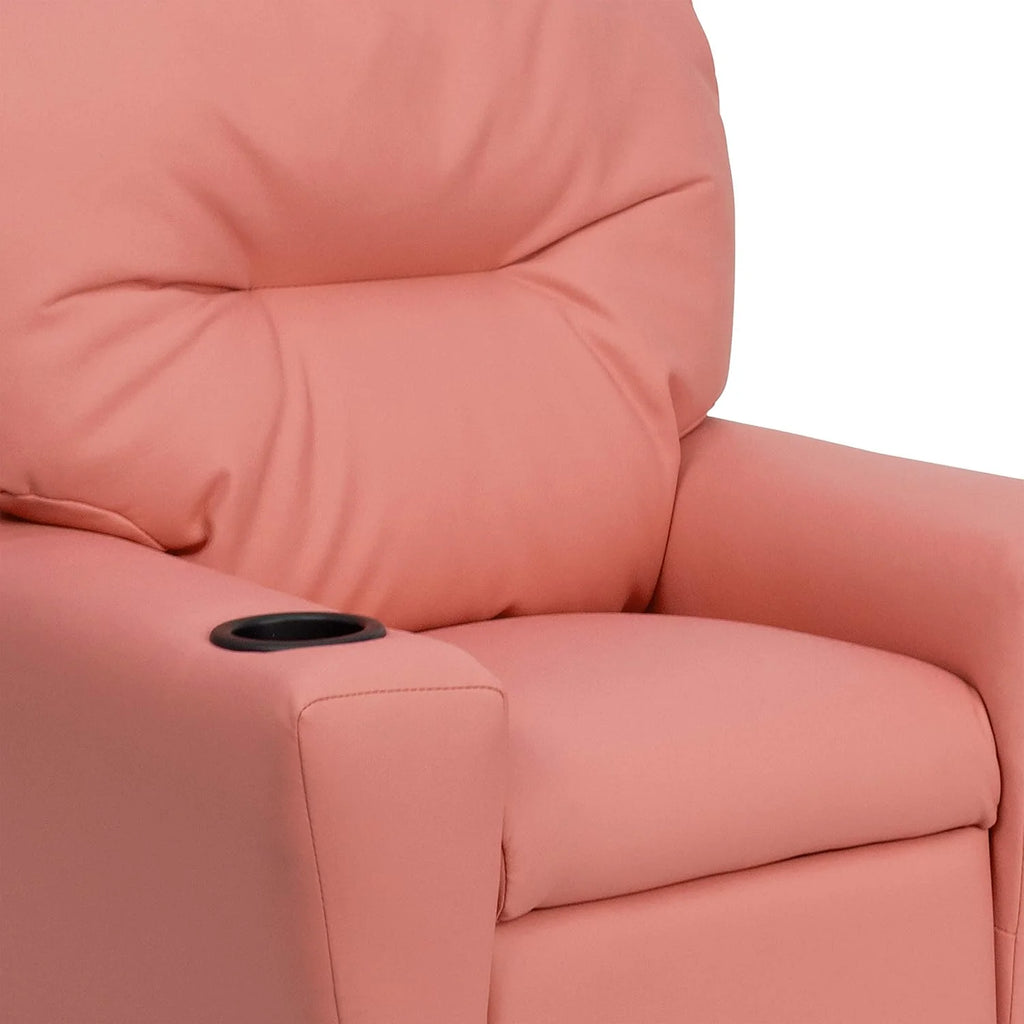 Poltrona Reclinável Infantil Contemporânea Flash Furniture com Porta-Copos, Madeira, Vinil Bege, 66,04 x 53,34 x 53,34 cm