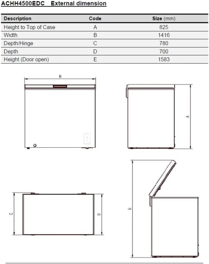 Aspes Congelador Horizontal Branco ACHH4500EDC. Capacidade 418 Litros, Dual Cooling, 2 Cestos, Baixo Nível de Ruído, Eficiência Energética Classe E