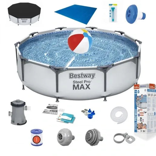 PISCINA DE ESTRUTURA METÁLICA DE JARDIM COM BOMBA 305 X 76 CM CONJUNTO COMPLETO 18 EM 1 BESTWAY