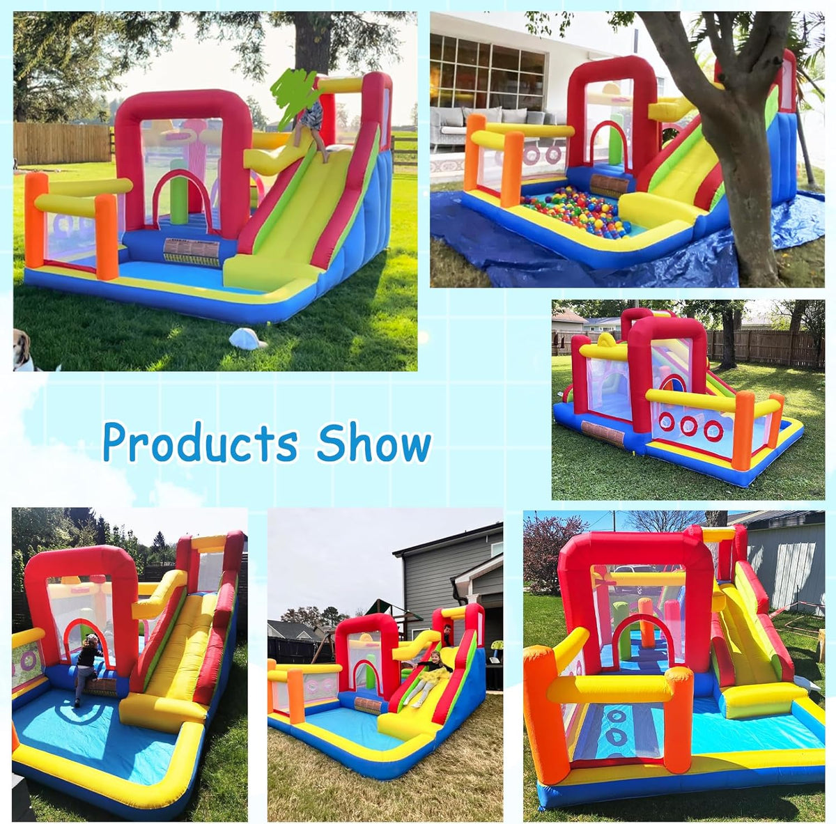 Castelo insuflável infantil com soprador – Multifuncional, rede de segurança, seguro e duradouro, perfeito para qualquer estação, para interior/exterior