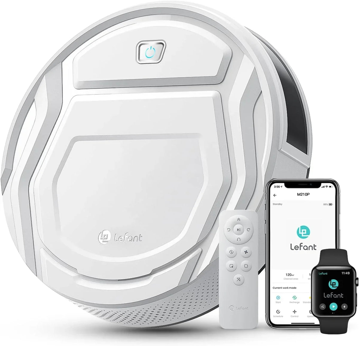 Aspirador Robô Lefant M210 Pro, Sucção de 2200 Pa, Autonomia de 120 Minutos, Aspirador Robô sem Emaranhados, Fino, Ideal para Pelos de Animais de Estimação, Tapetes de Pelo Baixo, Wi-Fi/App/Alexa, Cinza