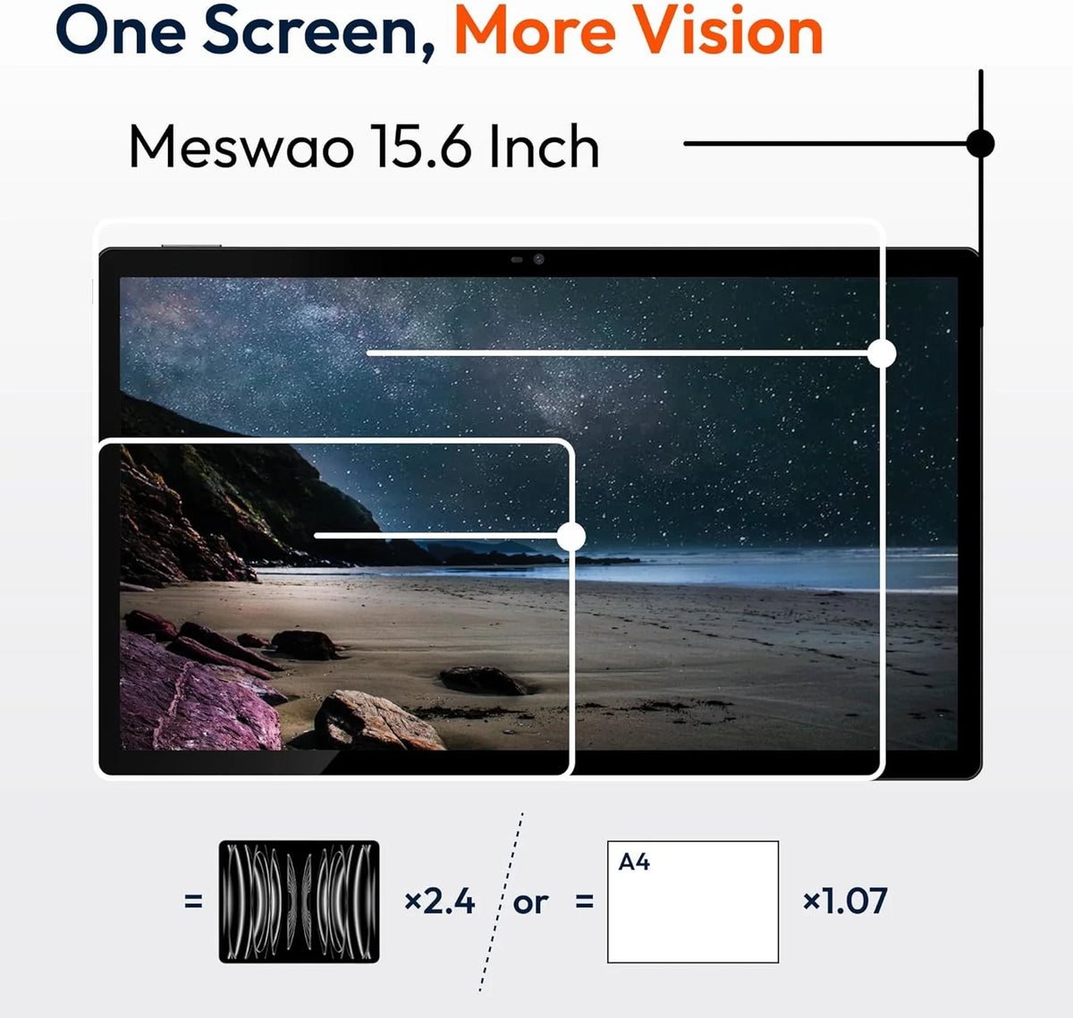 Tablet MESWAO de 15.6 polegadas, Tablet Grande Mes-B3 Mais Recente de 2025 com Tela IPS, Helio G99 Octa-Core, 6GB RAM+128GB ROM (1TB TF), 12000mah, BT5.0, Wi-Fi 2.4G/5G, Android 14, CÂMERA DE 32MP