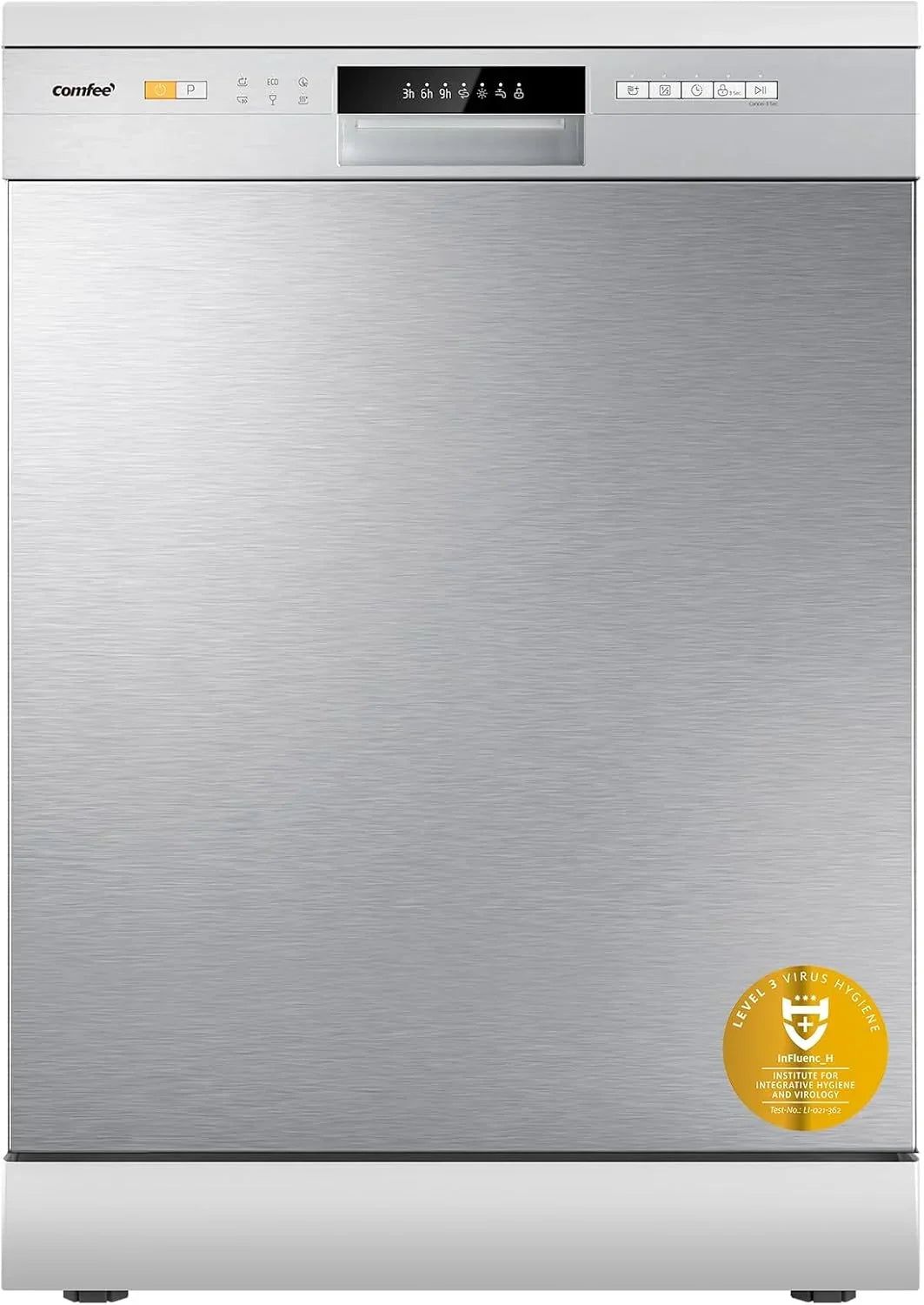 Lava-louças COMFEE CDWPF1201PS, instalação gratuita, 60 cm, 12 serviços, início retardado, função meia carga, lavagem higiênica a 72 °C, cestos flexíveis, aço inoxidável, 47 dB, controle por botão