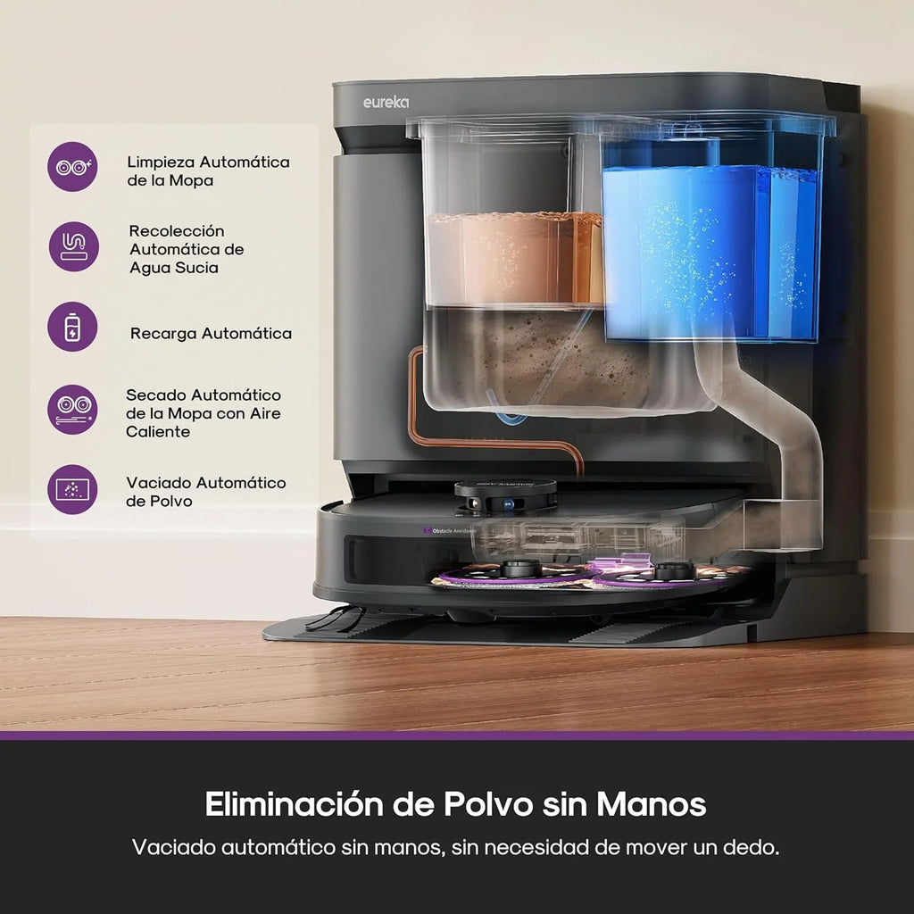 Eureka J15 EVO Ultra Robô Aspirador e Passa Pano 22KPa com Base Multifuncional, Esvaziamento e Limpeza Automáticos, Escova Antiembaraço, Secagem a Ar Quente de Panos, Limpeza Versátil de Tapetes