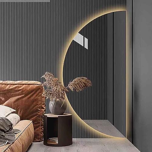 Espelho Grande de LED para Banheiro - Espelho de Parede Meia-Lua Sem Moldura com Interruptor de Toque - Moderno para Quarto e Entrada da Sala de Estar (Cor: Corte à Direita)