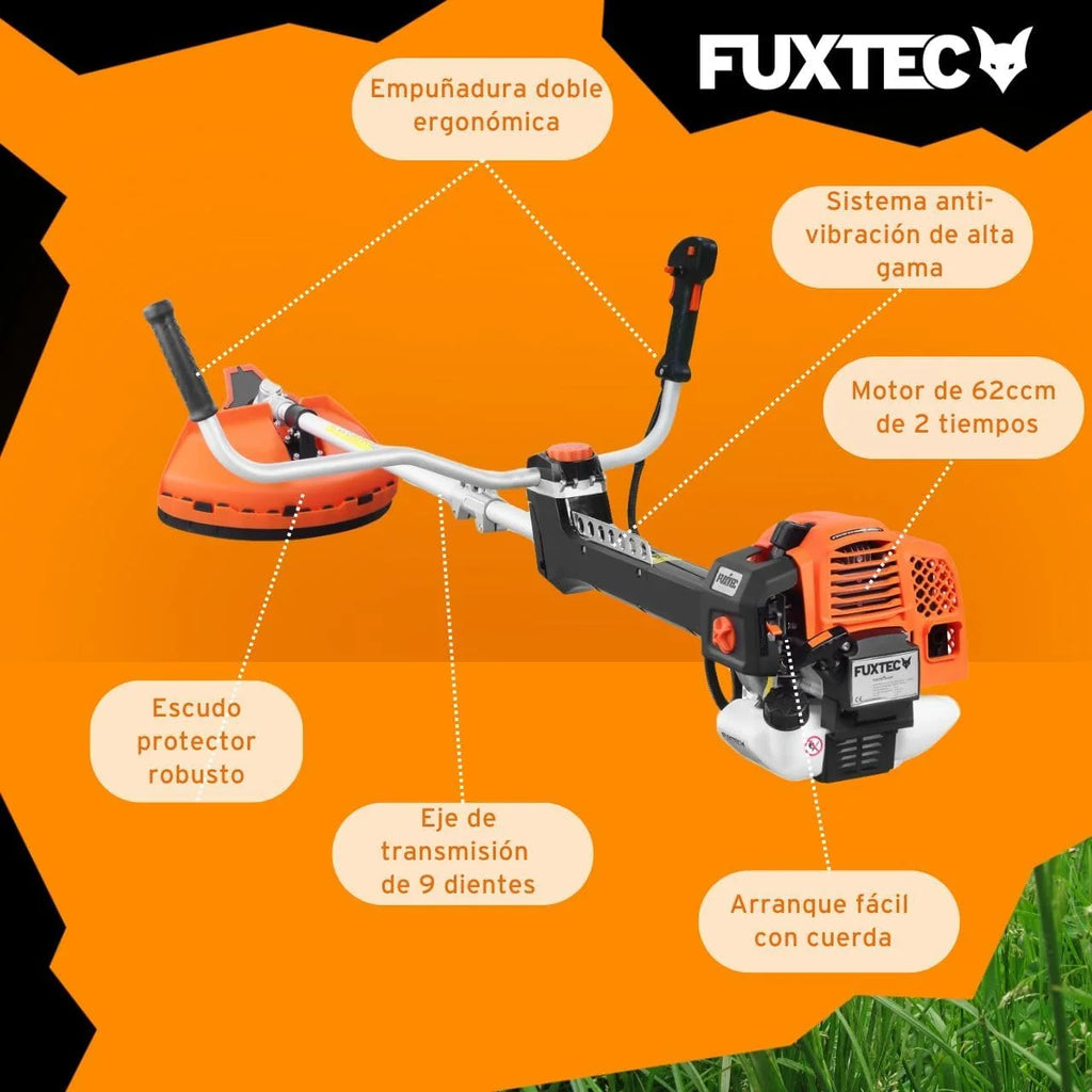 Roçadeira profissional a gasolina FUXTEC 62cc 3,5 CV, multiferramenta 2 em 1, com alça de ombro, sistema antivibração, aparador multifuncional, motor 2 tempos