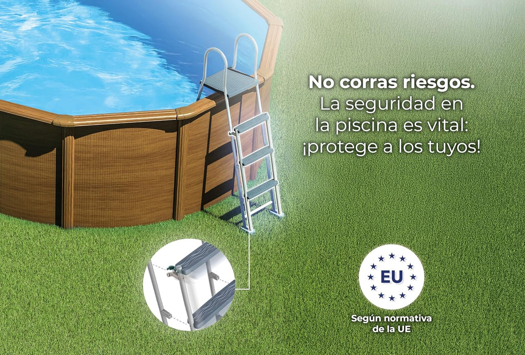 Piscina Elevada Redonda de Aço Gre KITPR353W com Acabamento de Madeira, Piscinas Desmontáveis para Jardim, 350 x 120 cm, Sicília