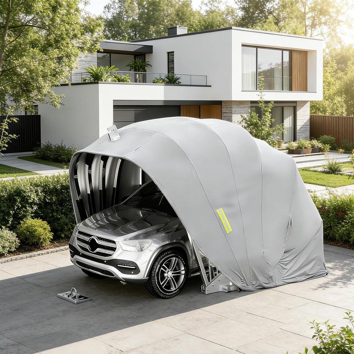 Garagem Pesada de Aço Inoxidável, Garagem para Todos os Climas, Garagem Dobrável Portátil com Trava, Resistente à Chuva e Neve, para Pátios, Estacionamentos