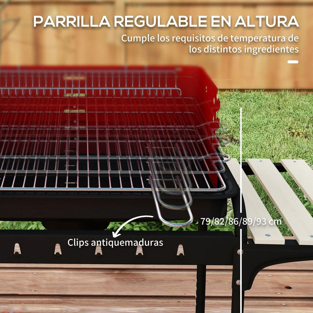 Churrasqueira a Carvão Outsunny Metal Pino, 103x47x95 cm, Vermelho e Preto