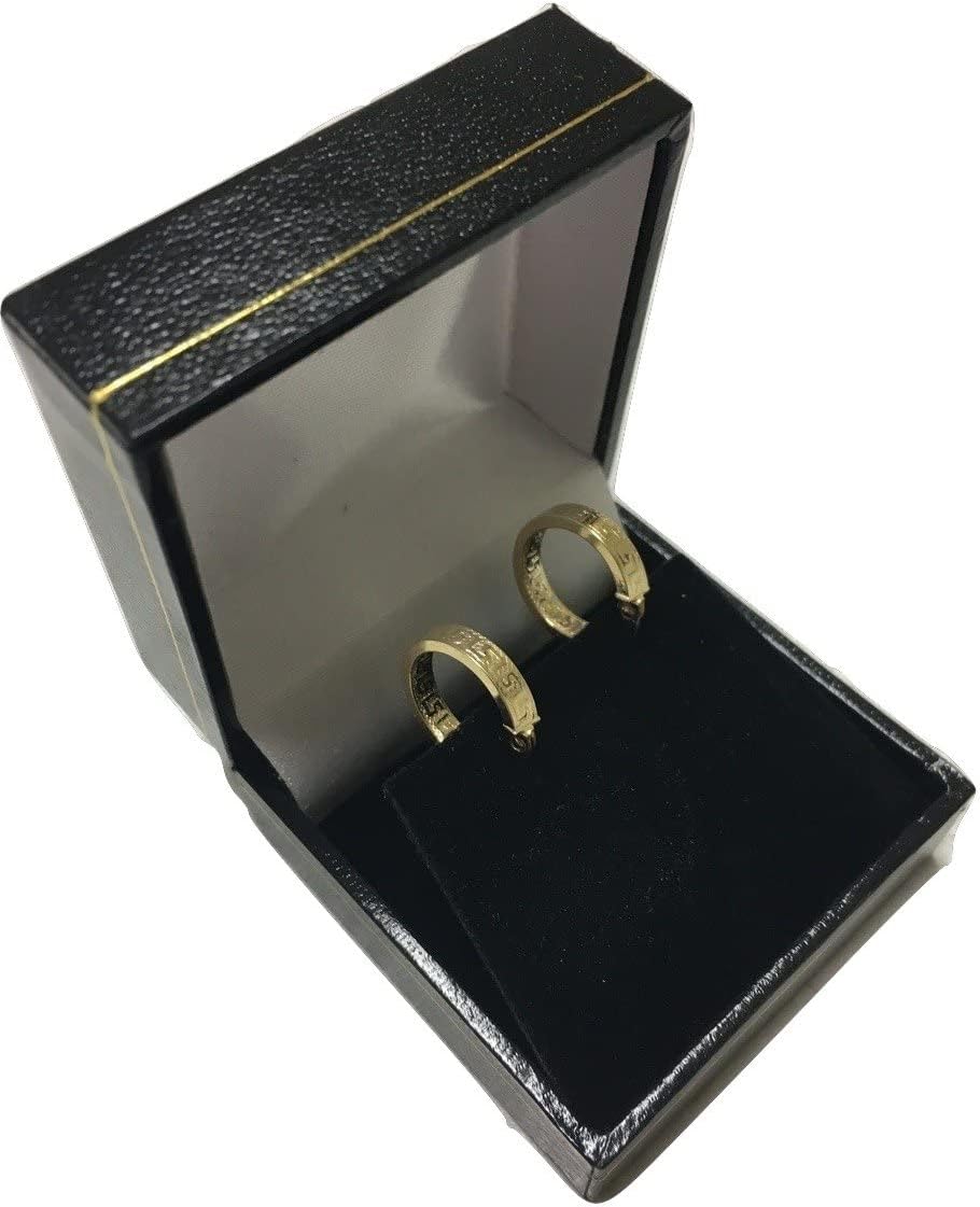 Brincos de argola em ouro amarelo 18K/750 com padrão de chave grega e acabamento diamantado (2 x 14 mm Ø) - PRI37A