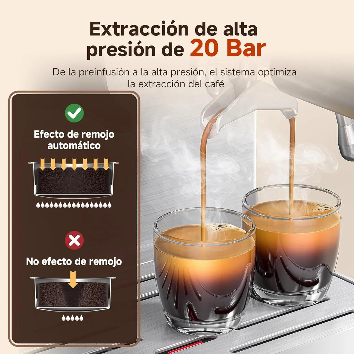 Máquina de Café Espresso AMZCHEF com Moedor Integrado 20 Bares – Cafeteira com 44 Configurações de Moagem, Vaporizador de Leite, 4 Temperaturas, Função Café Frio, Aço Inoxidável, Reservatório de 1,8L