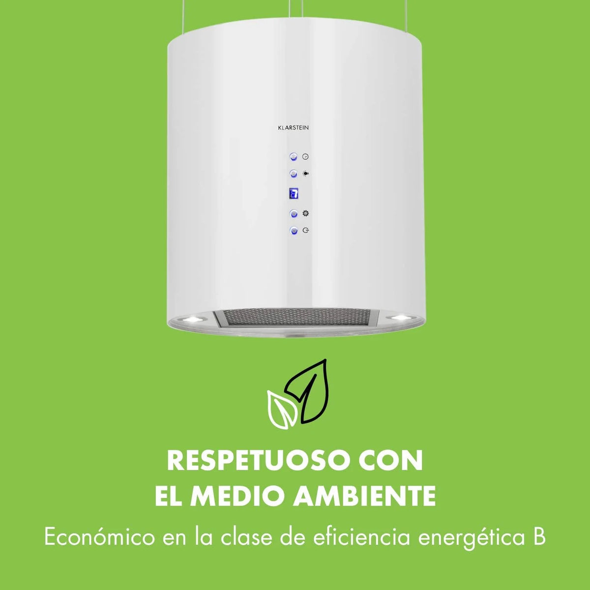 Klarstein Barett - Coifa de Parede, Ø 35 cm, Potência de 190 W, Ventilação Máxima de 590 m³/h, 3 Níveis de Potência, Classe de Eficiência Energética B, Iluminação LED, Aço Inoxidável Escovado, Branco