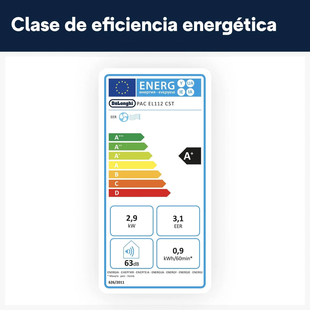 Pingüino PACEL112 Silent Ar Condicionado Portátil Silencioso com Tecnologia Eco Real Feel e Cool Surround, Função Desumidificadora, 2.9 kW, 63 dB, Plástico, Preto, Classe A, até 110m3