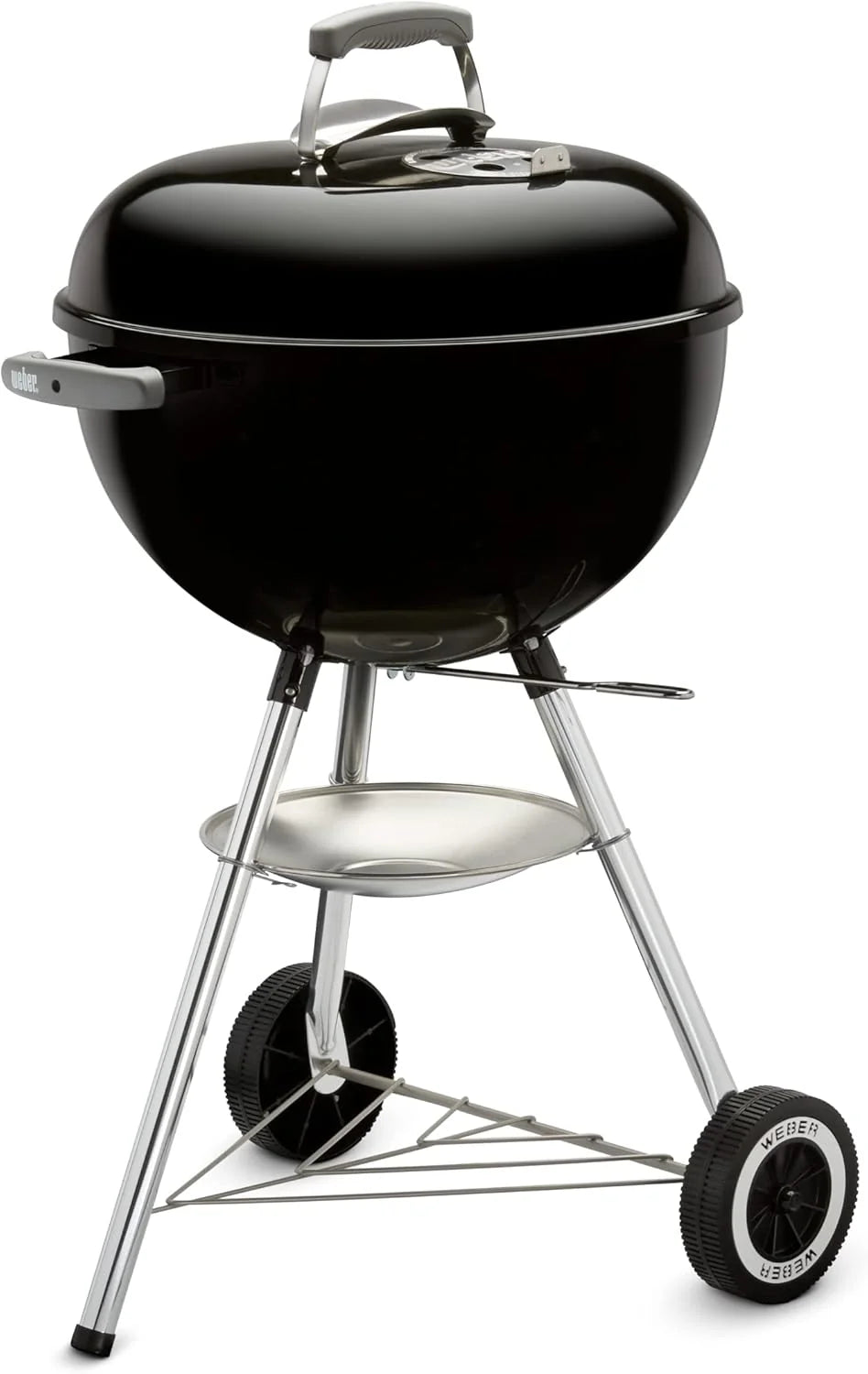 Churrasqueira a Carvão Weber Original Kettle Premium, Revestimento de Porcelana Esmaltada, Superfície de Grelhar de 57cm, Sistema de Limpeza One-Touch, Termômetro na Tampa, Suporte de Tripé, Rodas, Preto