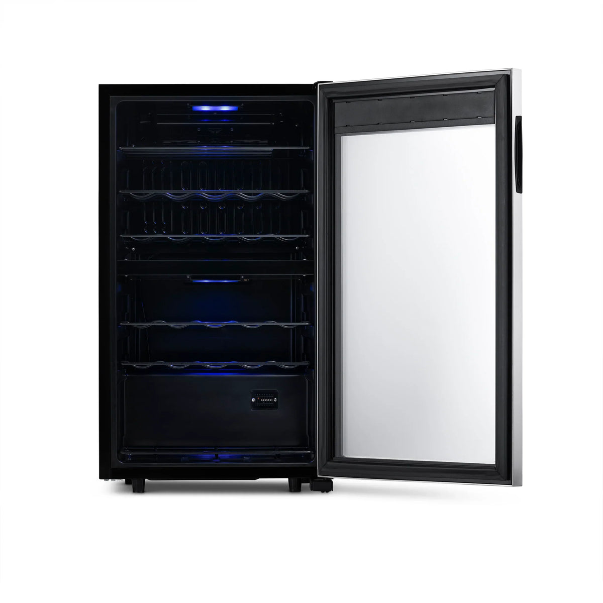 2026 Refrigerador de Vinhos Independente Newair® – 28 Garrafas (48 cm), Zona Dupla, Aço Inoxidável
