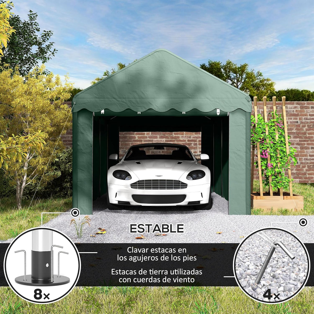 Outsunny Garagem Barraca 6x3m Garagem Externa para Carro Impermeável Garagem Portátil Anti-UV com Paredes Laterais Removíveis e 2 Portas com Zíper Verde