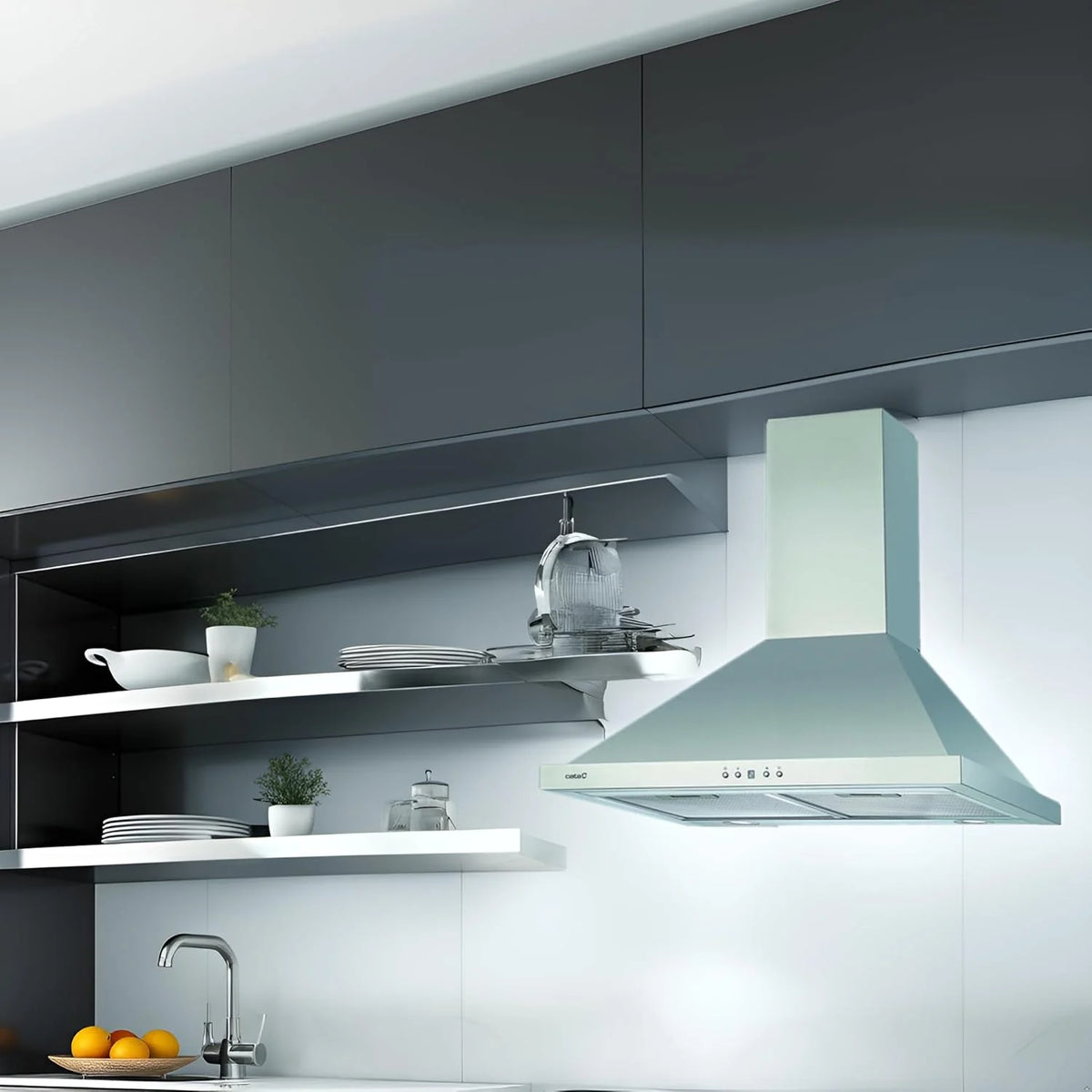 CATA Coifa de Parede BETA PRO 7000 X Painel Eletrônico Timer 3 Níveis de Extração 1027 m³/h Nível de Ruído 64 dB Motor A100 Consumo 380 W Iluminação Led Cor Inox