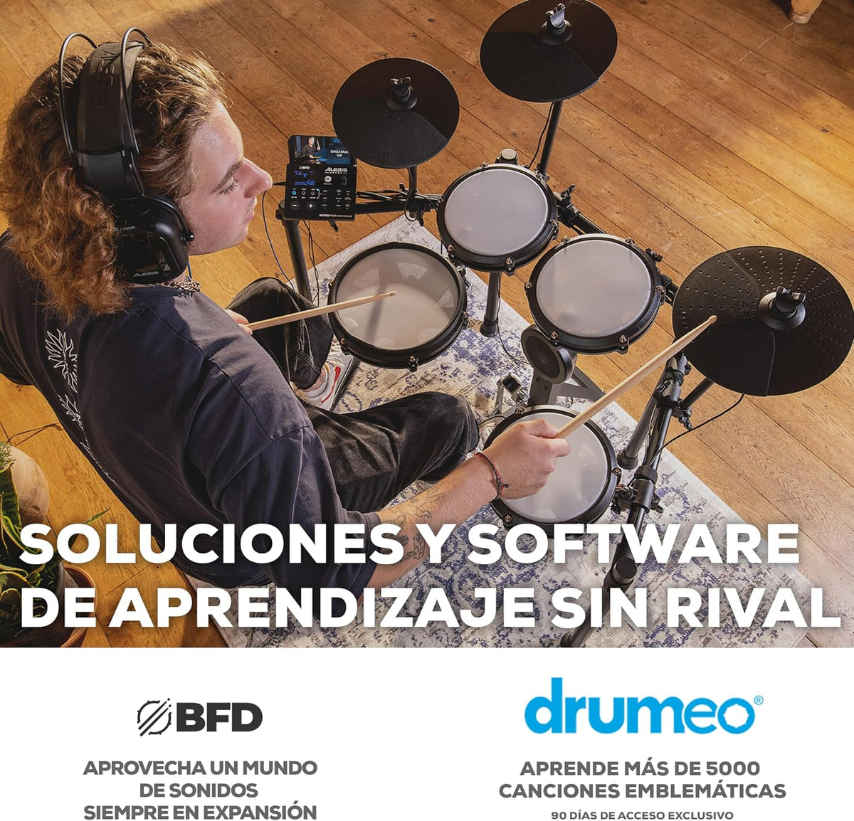 Alesis Nitro Max Kit Bateria Eletrônica com Pads de Mesh Silenciosos, Caixa Dual-Zone de 10", Bluetooth, Mais de 440 Sons Autênticos, Aulas Drumeo, USB MIDI, Pedal de Bumbo