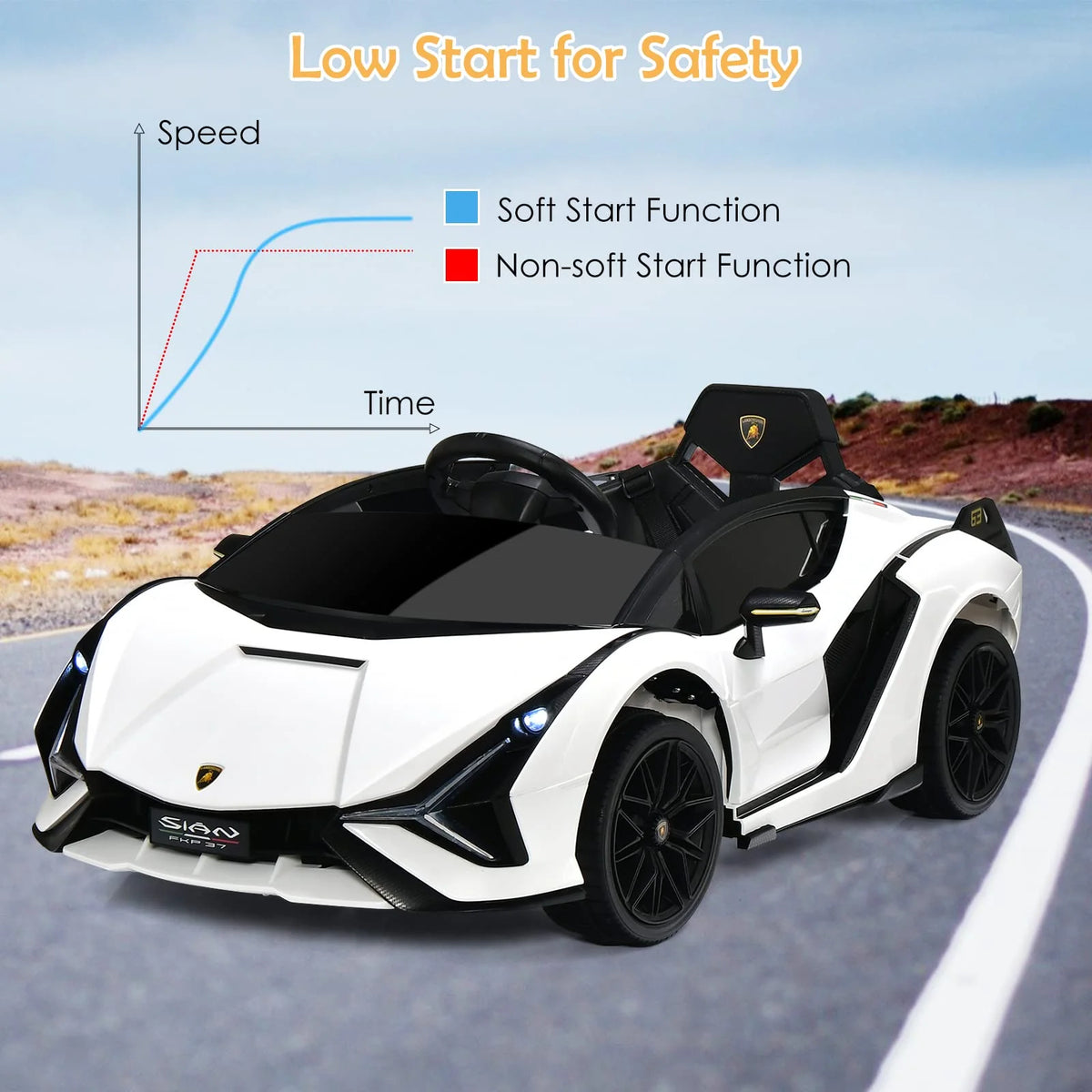 Lamborghini Elétrico Licenciado com Suspensão e Bluetooth
