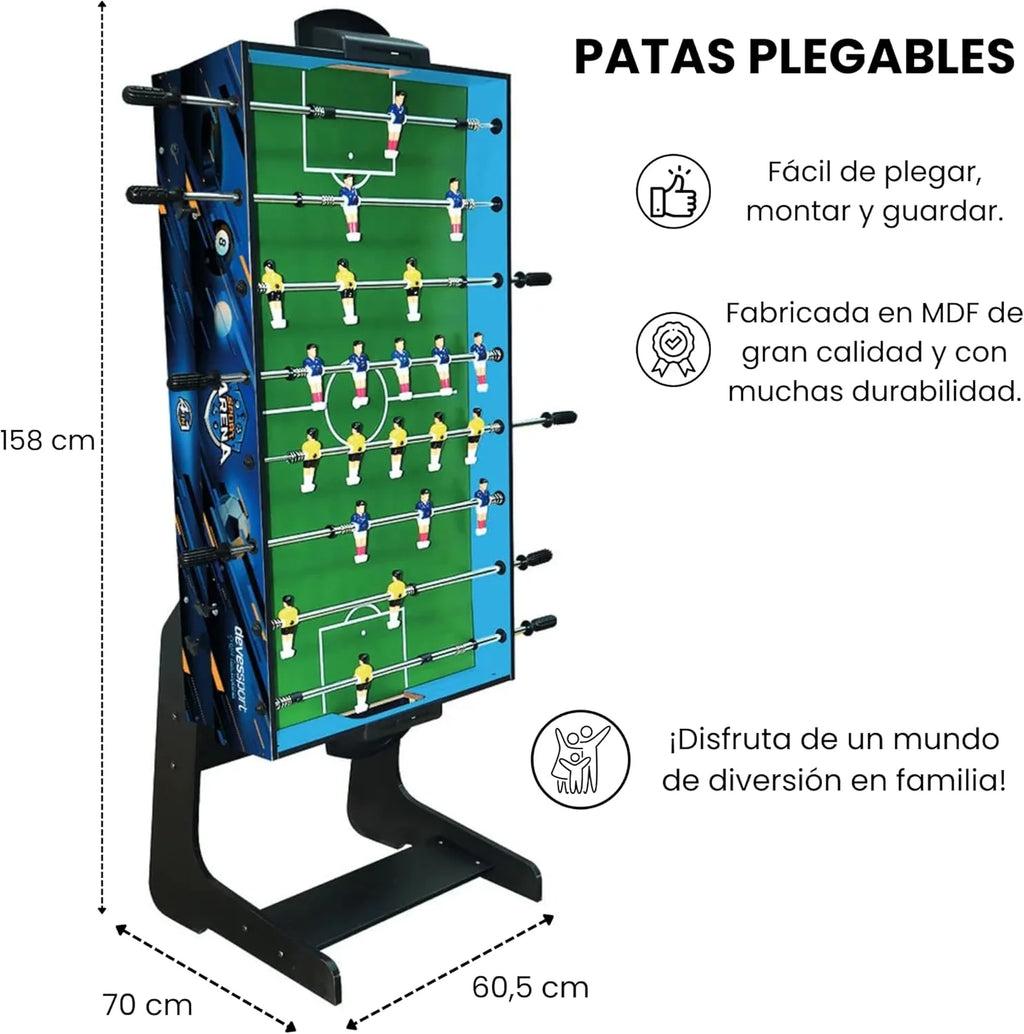 DEVESSPORT Multijogo Dobrável 4 em 1 Sport Arena | Pebolim, Bilhar, Air Hockey e Tênis de Mesa | Mesa de Jogos Dobrável com Acessórios Inclusos