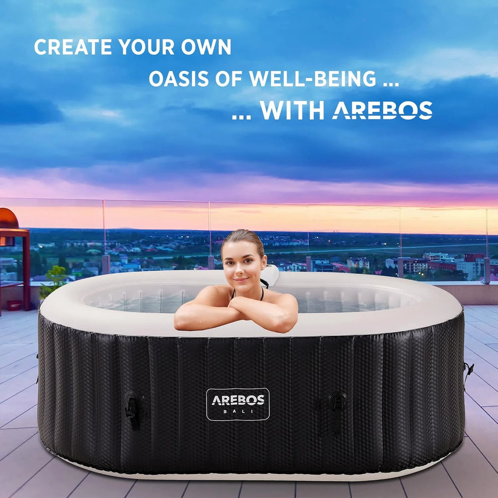 Banheira de Hidromassagem Arebos com iluminação LED | SPA Inflável | Interno e Externo | 190x120 cm Oval | 2 Pessoas | 90 jatos de Massagem | Aquecida | 550 Litros | Inclui Cobertura