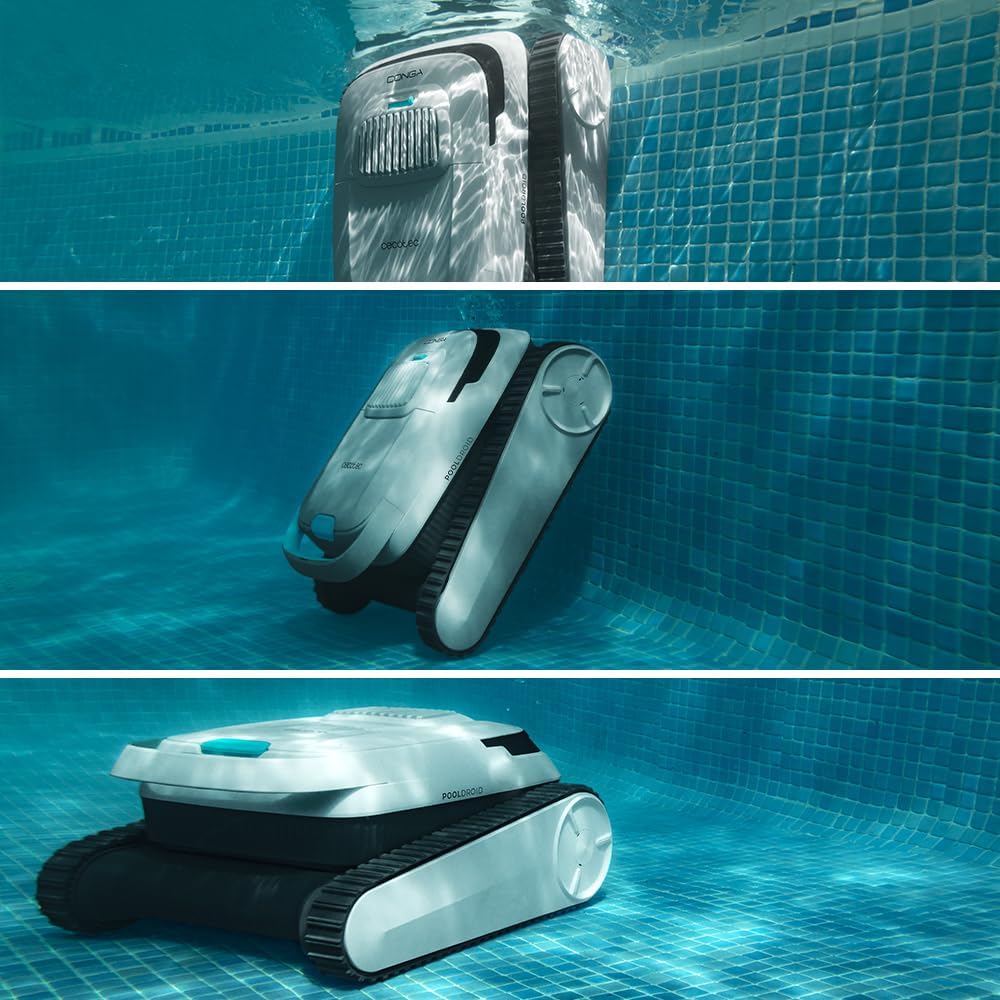 Robô Limpa-piscinas Cecotec para Fundos, Paredes e Linha de Água Conga Pooldroid 5000 TotalClean Pearl. Superfícies 100m2, Inclinação Máx 90º, Limpeza Ordenada, Autonomia 100min, Capacidade 4L